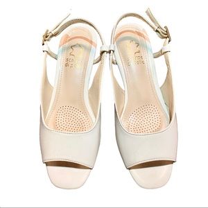 White Open Toe Low Heel